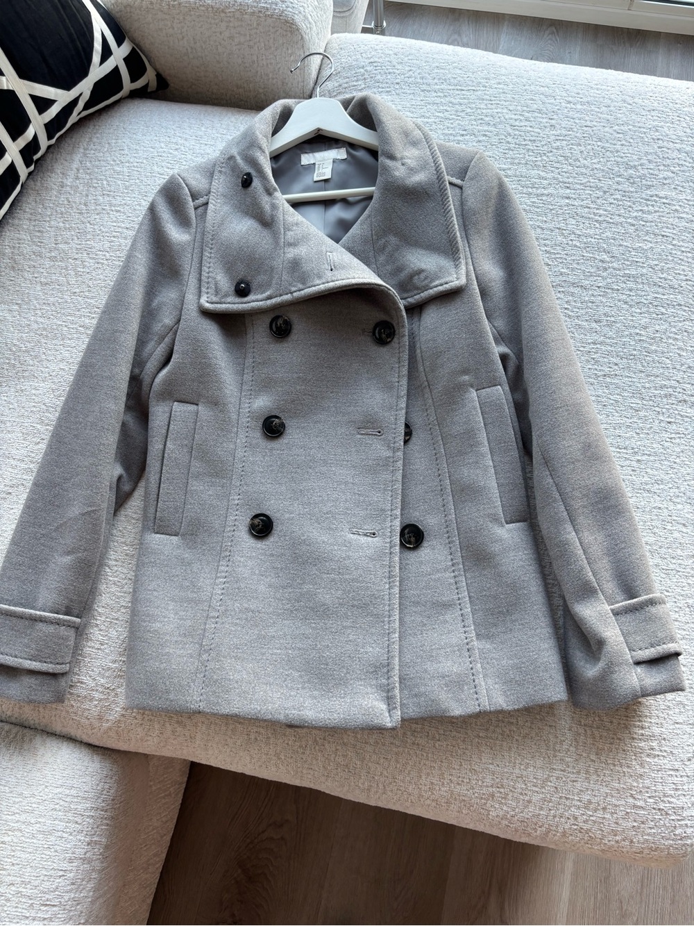 H&M Gray Double-Breasted Peacoat Jacket - Women US 6 / EU 36 New
